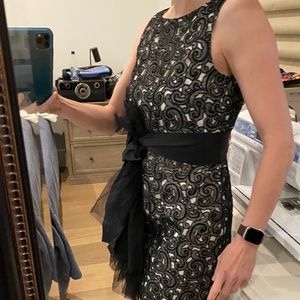 Robert Rodriguez black white lace overlay formal dress